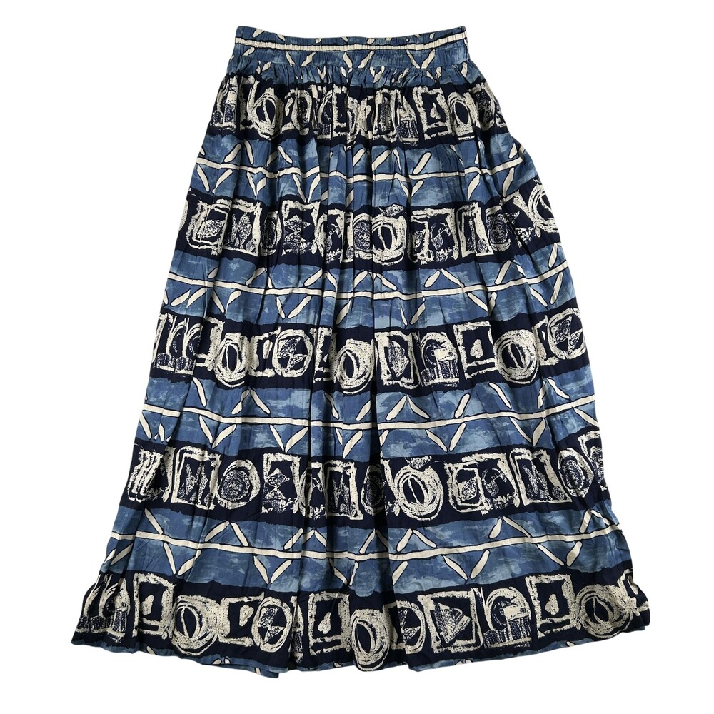 Vtg Stonebridge Skirt Womens Large Pleated Maxi Geometric Print Elastic Waist